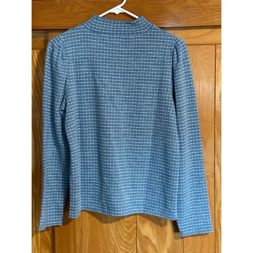 Madewell Jacquard Puff-Sleeve Mockneck Top in Blue - Size M